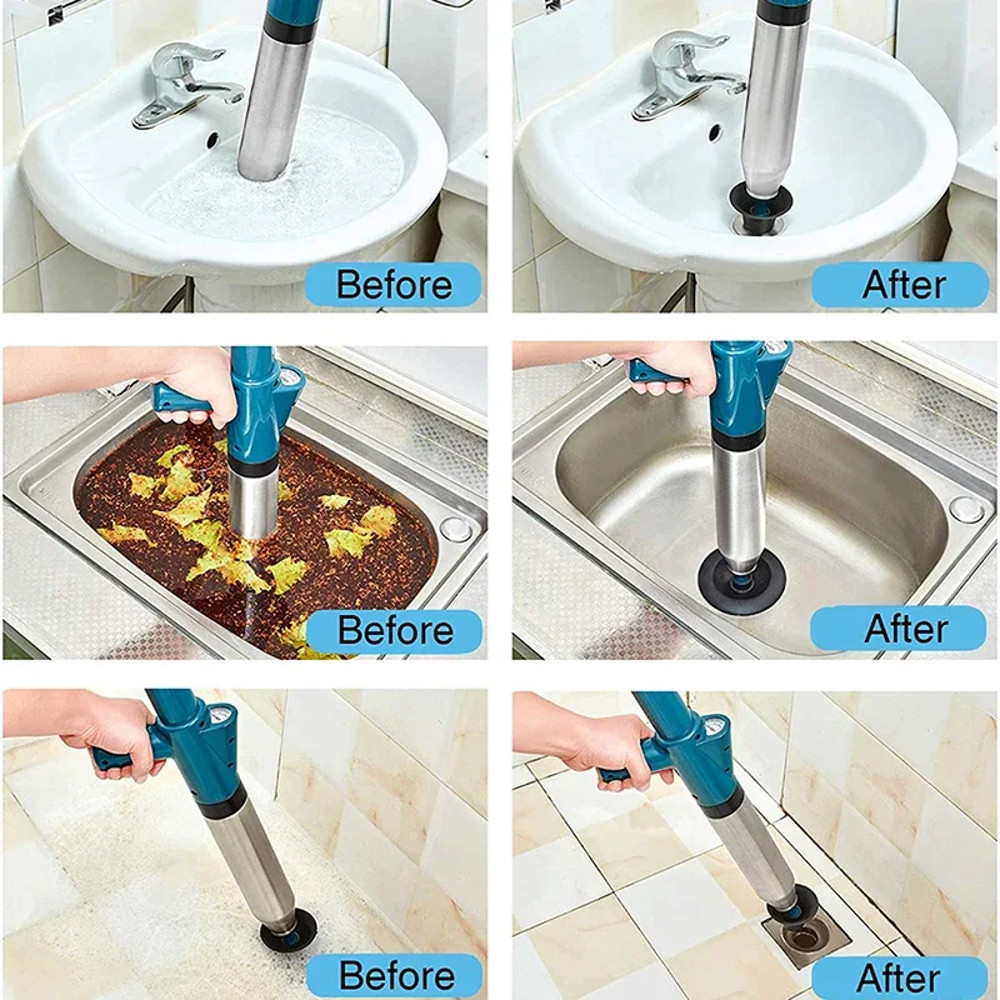 High Pressure Air Drain Blaster Clog Remover Toilet Plunger, Bathroom Kitchen Sink Cleaning Tools, Dredge Clogged Drains