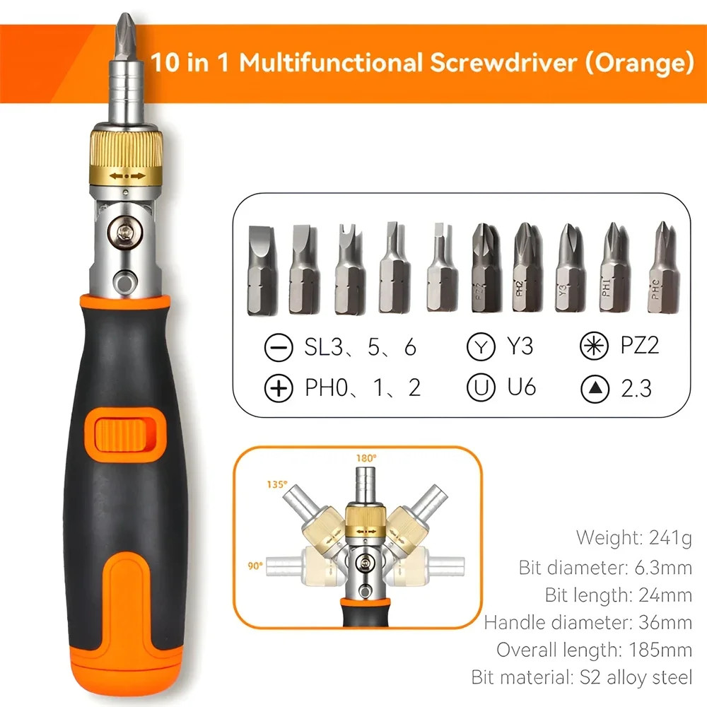 10 In 1 Multi Angle Ratchet Screwdriver Portable Adjustable Repair Tools Hidden Bit Magazine Bidire 7