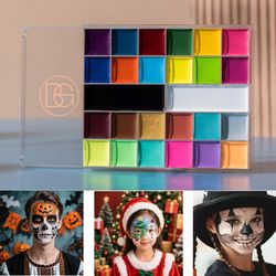 rainbow colorful oil soluble face makeup palette, halloween face and body paint tray for festivals, parties, butterfly