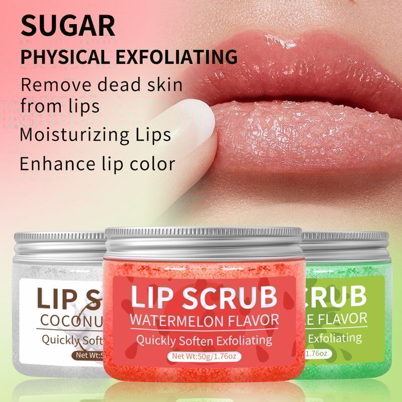 Hllozzi 50g Lip Scrub Jojoba Oil Vitamin C, Hydrating Moisturizing, Gentle Non Irritating Lip Exfoliator Watermelon