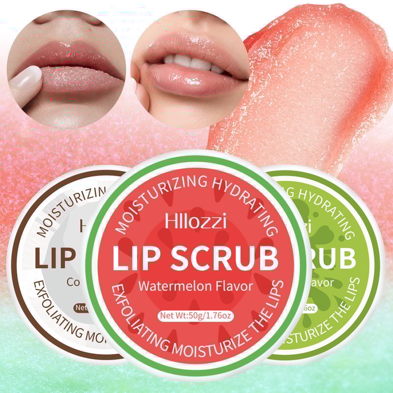 Hllozzi 50g Lip Scrub Jojoba Oil Vitamin C, Hydrating Moisturizing, Gentle Non Irritating Lip Exfoliator Watermelon
