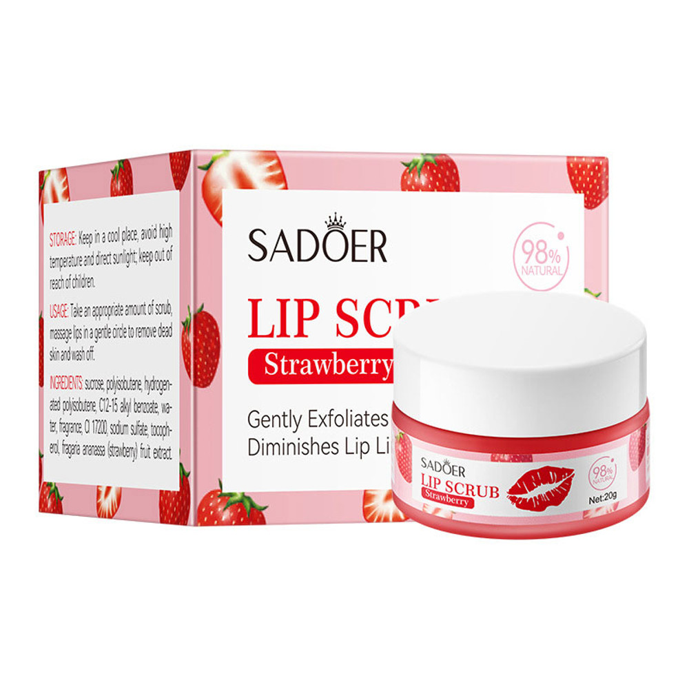 Strawberry Lip Scrub By SADOER Fruit Series Removes Dead Skin Moisturizes Brightens Lip Color Soft 5