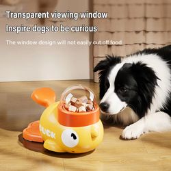 yellow duck-shaped interactive dog treat dispenser, durable plastic puzzle toy for training & slow feeding