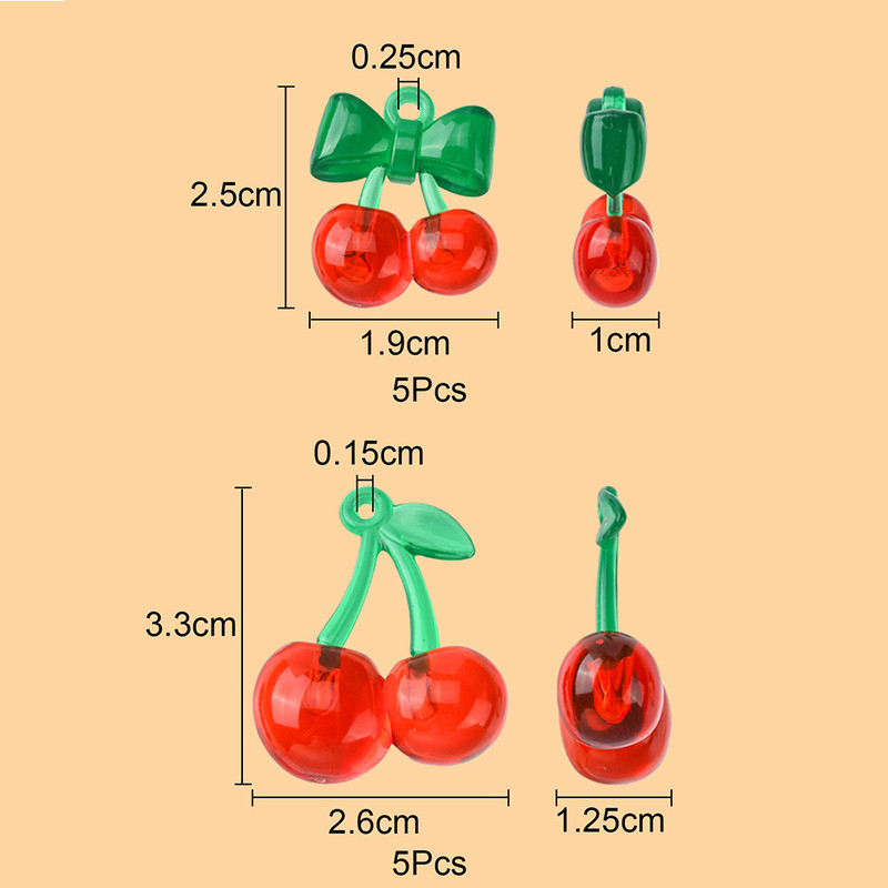 10Pcs 2 Styles Transparent Acrylic Red Cherry Pendants for Women, DIY Jewelry Making Accessories for Bracelet & Necklace