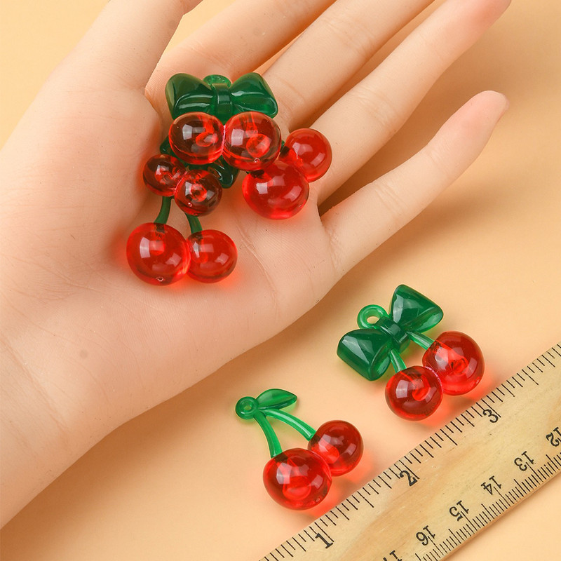10Pcs 2 Styles Transparent Acrylic Red Cherry Pendants for Women, DIY Jewelry Making Accessories for Bracelet & Necklace