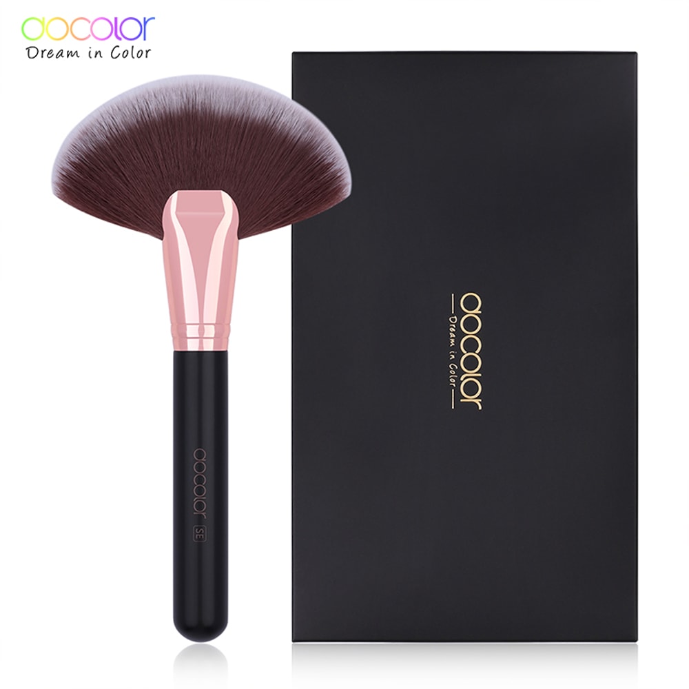 Docolor 3-Piece Makeup Brush Set, Fundation Brush, Flat Top Kabuki & Fan Brush for Contour, Powder, Highlighter, Blush