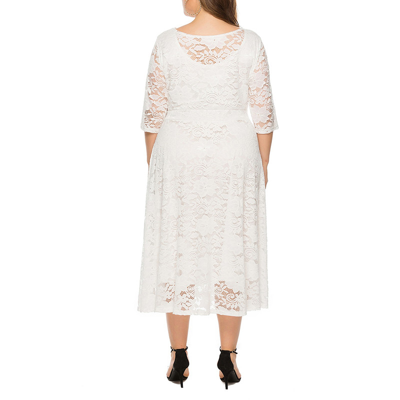 Elegant V-Neck A-Line Dress with Floral Lace Overlay and Pockets for Beach Parties & Evening Events