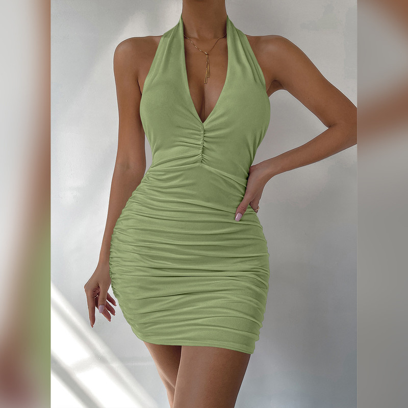 2024 Sexy Deep V Neck Evening Party Dress, Women's Sleeveless Backless Halter Mini Dress in White for Club, Summer Event