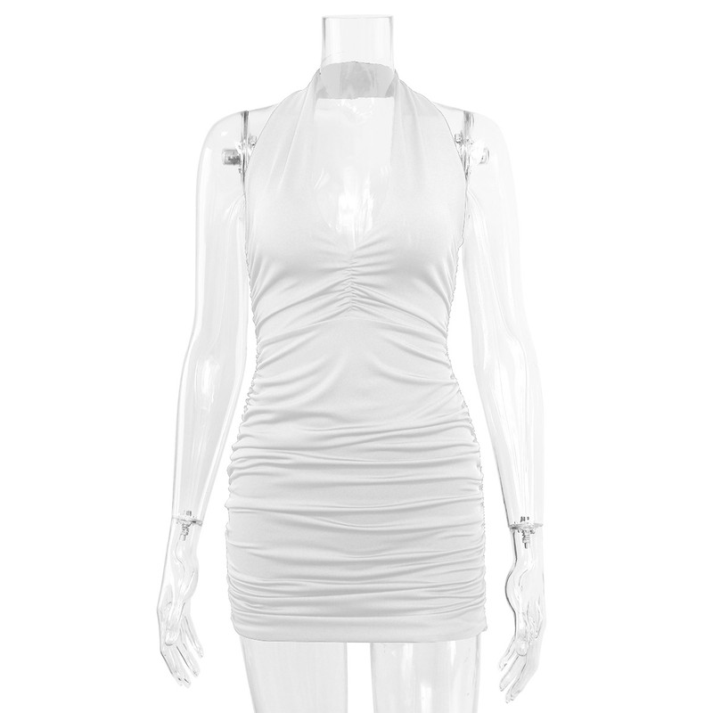 2024 Sexy Deep V Neck Evening Party Dress, Women's Sleeveless Backless Halter Mini Dress in White for Club, Summer Event