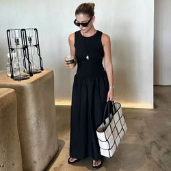 hxao khaki elegant long dresses 2025, womens spring sleeveless black dress for fashion casual party, y2k style