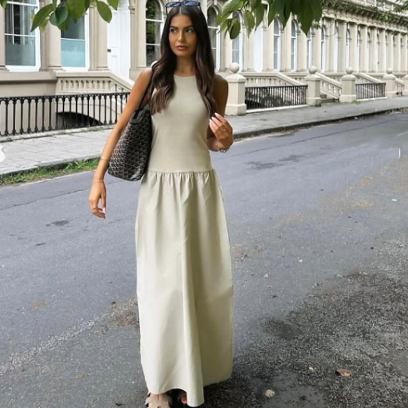 HXAO Khaki Elegant Long Dresses 2025 Womens Spring Sleeveless Black Dress For Fashion Casual Party  3