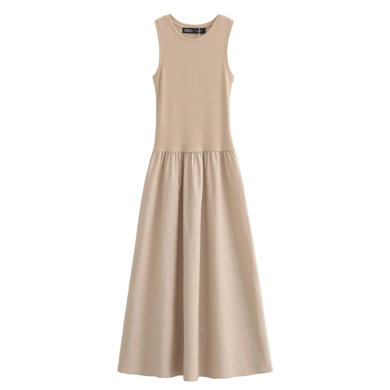 HXAO Khaki Elegant Long Dresses 2025 Womens Spring Sleeveless Black Dress For Fashion Casual Party  5