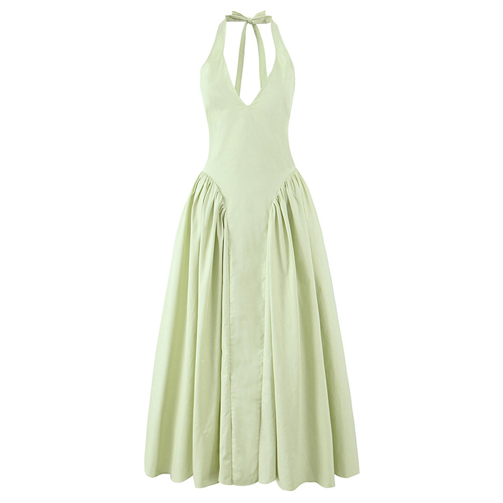 YENKYE Womens Sexy Backless Green Halter Dress Elegant Low Waist ALine Midi Evening Party Dress In  1
