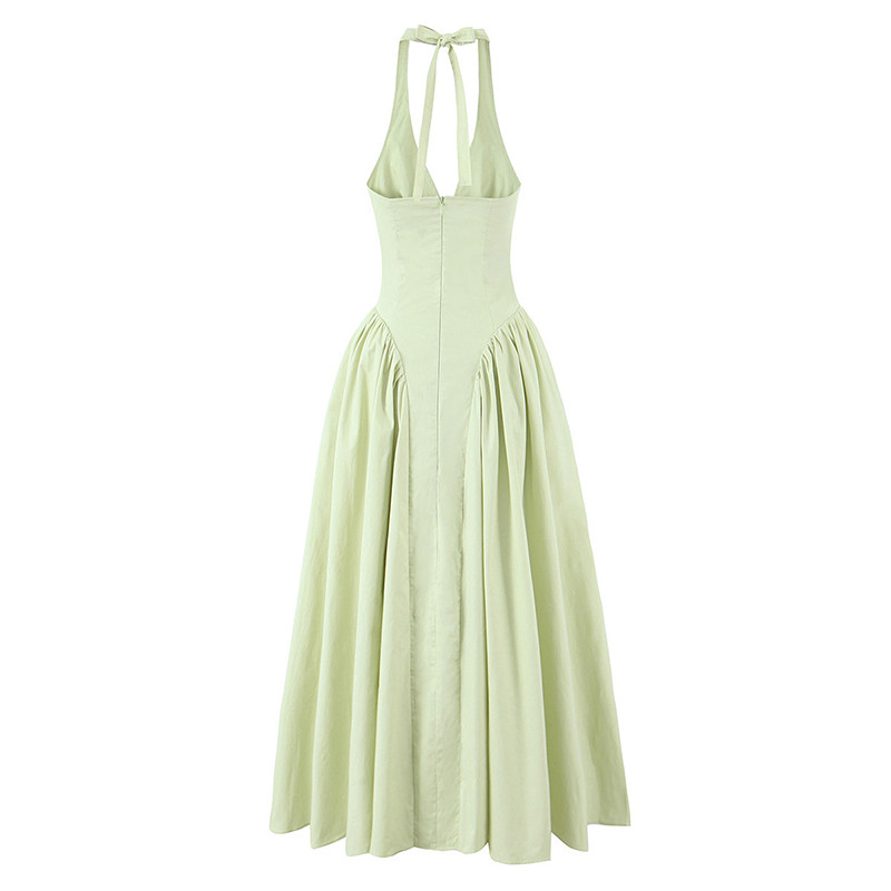 YENKYE Womens Sexy Backless Green Halter Dress Elegant Low Waist ALine Midi Evening Party Dress In  2