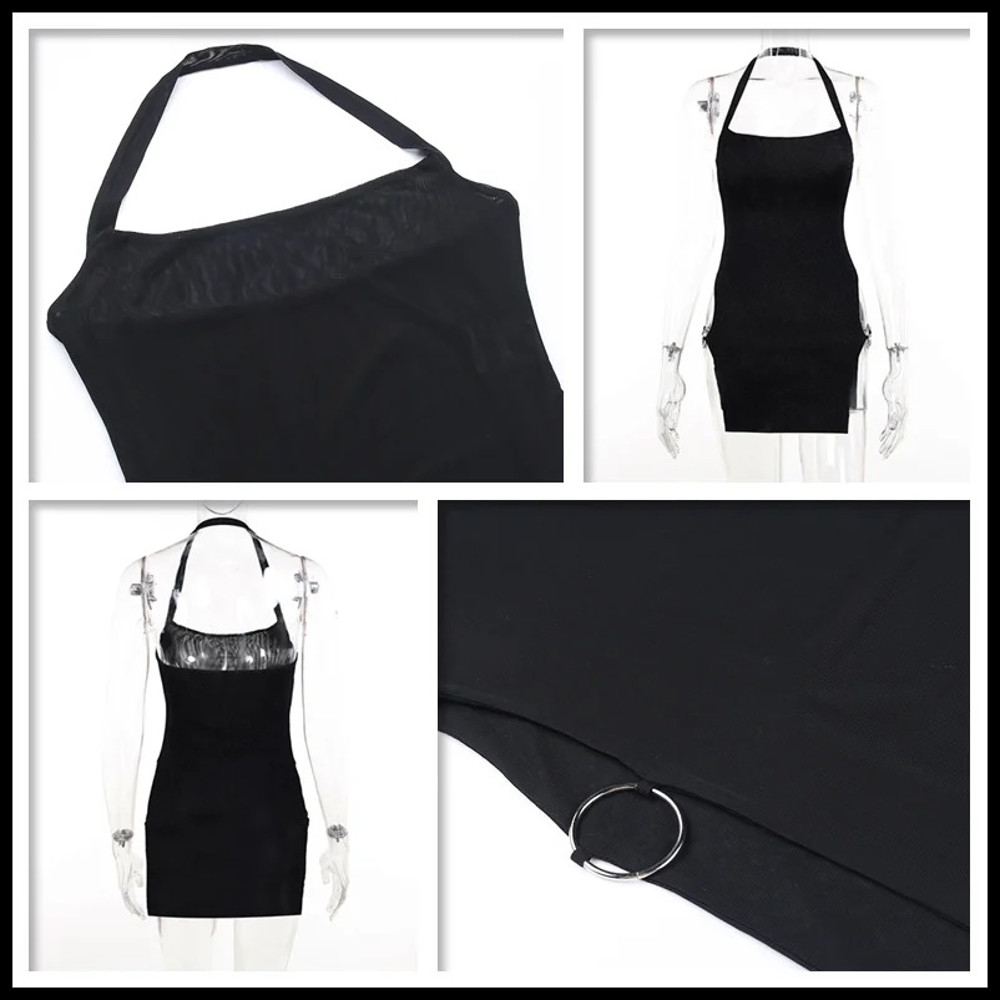 Summer New Black Spice Sexy Slit Slim Halter Dress for Women One-Piece Wrap Hip Slip Dress with Design Sense for Holiday