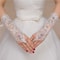 Elegant Womens Wedding Lace Gloves: Bridal Fingerless Gloves with Crystal Sequins, White Hook & Eye Closure, and Adjust