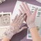 Elegant Lady Thin Gloves for Bridal Wedding, Breathable Driving & Touchscreen Short Gloves with Lace Bow for Bride