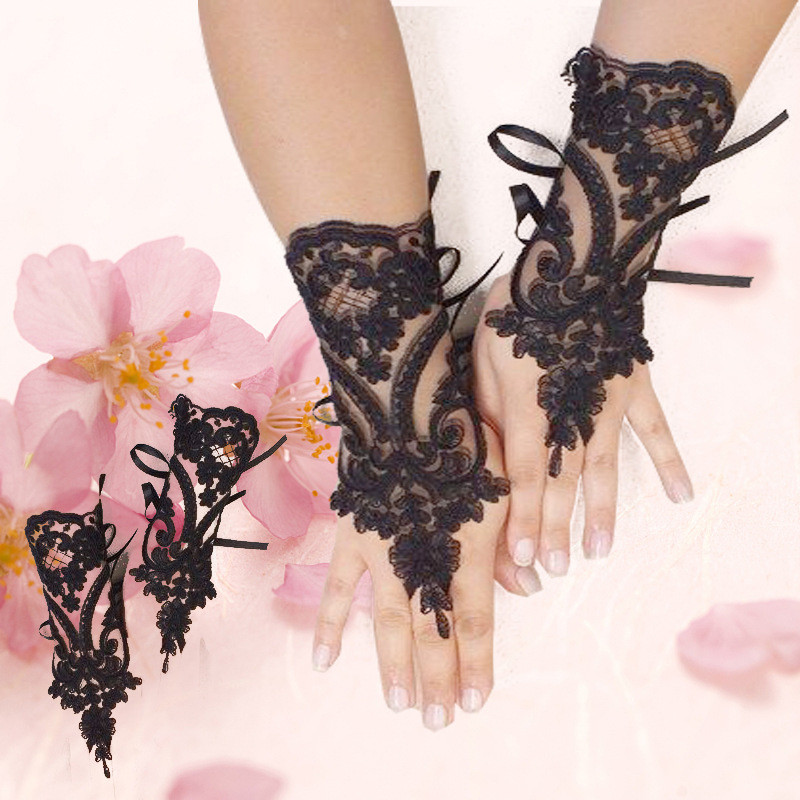New Women's Wedding Fingerless Gloves, High-Quality Lace Mittens in White & Black for Party, Bridal & Special Occasions