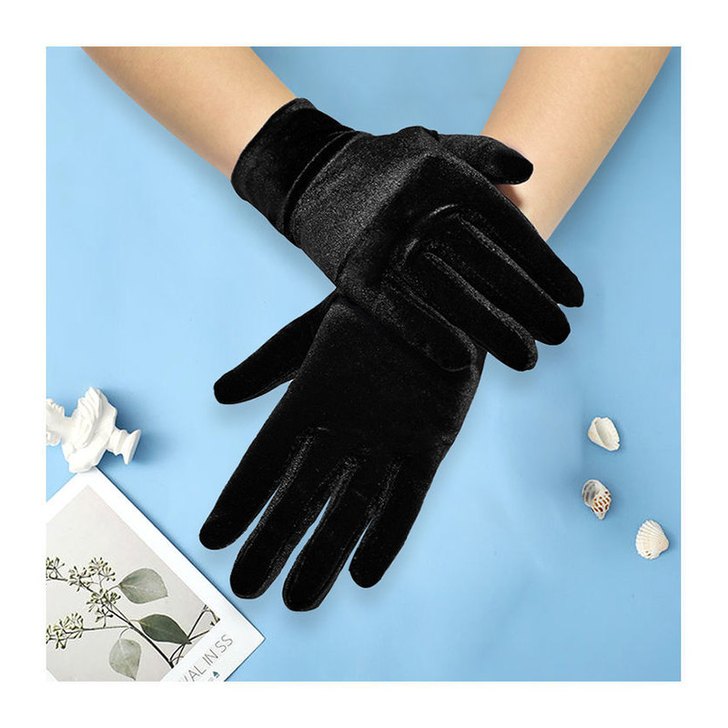 Short Opera Velvet Gloves for Women, Flapper Stretchy Wrist Length Banquet & Tea Party Gloves for Halloween Costume