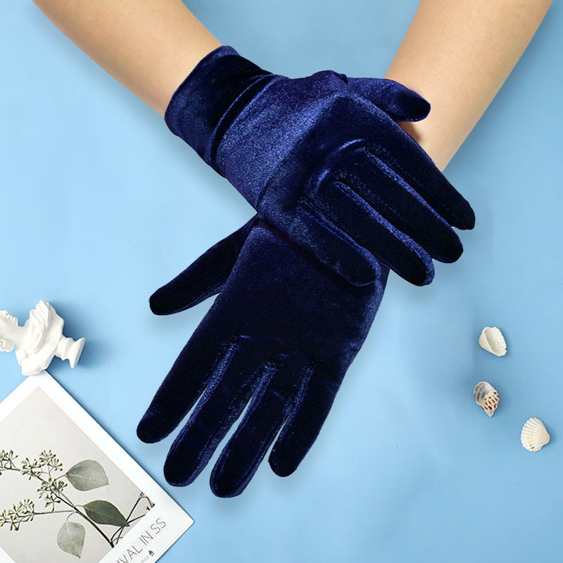Short Opera Velvet Gloves for Women, Flapper Stretchy Wrist Length Banquet & Tea Party Gloves for Halloween Costume