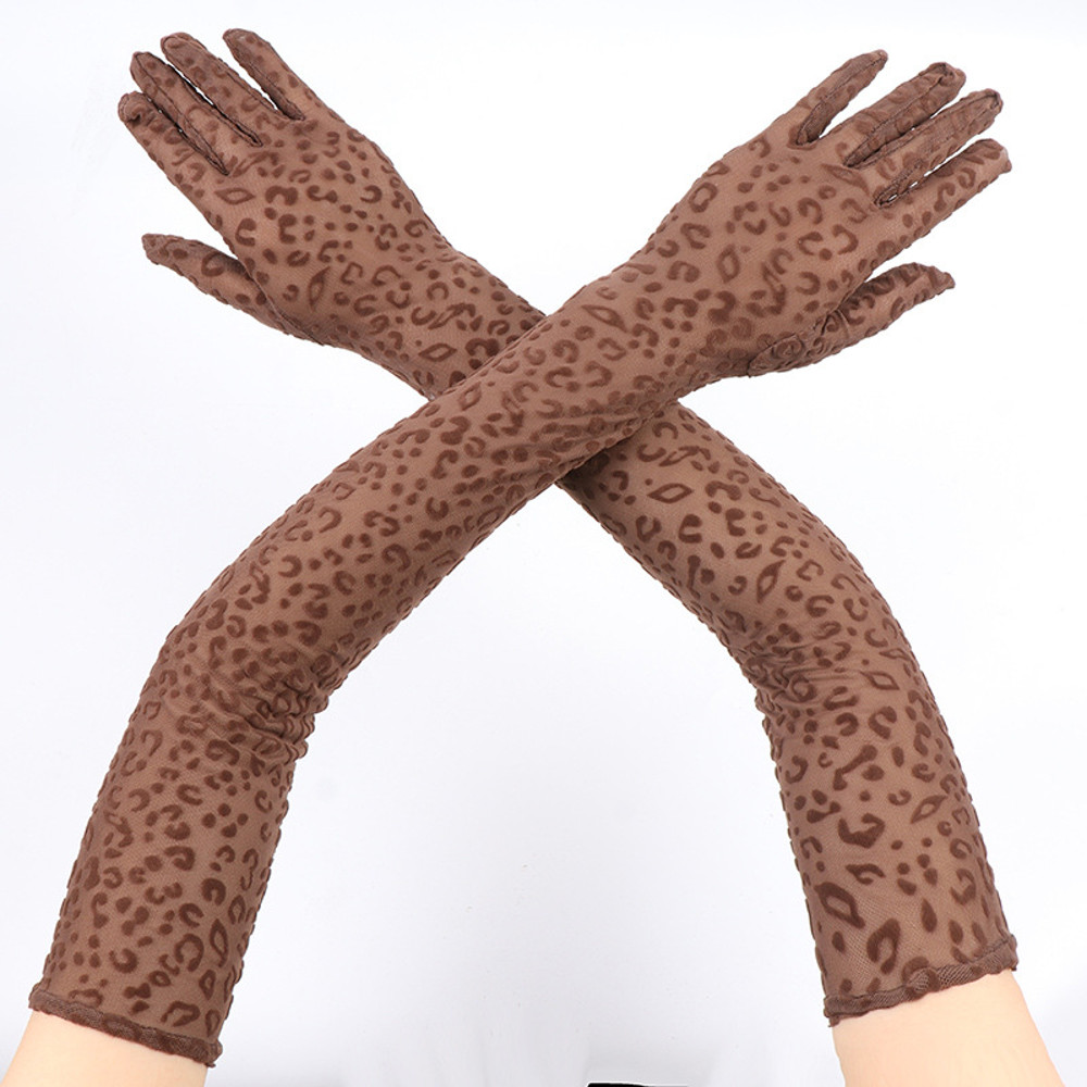 55cm Long Leopard Print Mesh Gloves for Women, Sexy Lace Fashion for Halloween, Cosplay & Stage Performance