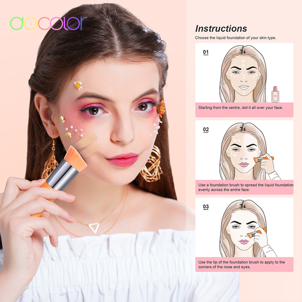 Docolor 3pcs Makeup Brushes Flat Top, Large Face Brush Foundation Brush, Professional Cosmetic Powder Makeup Brush