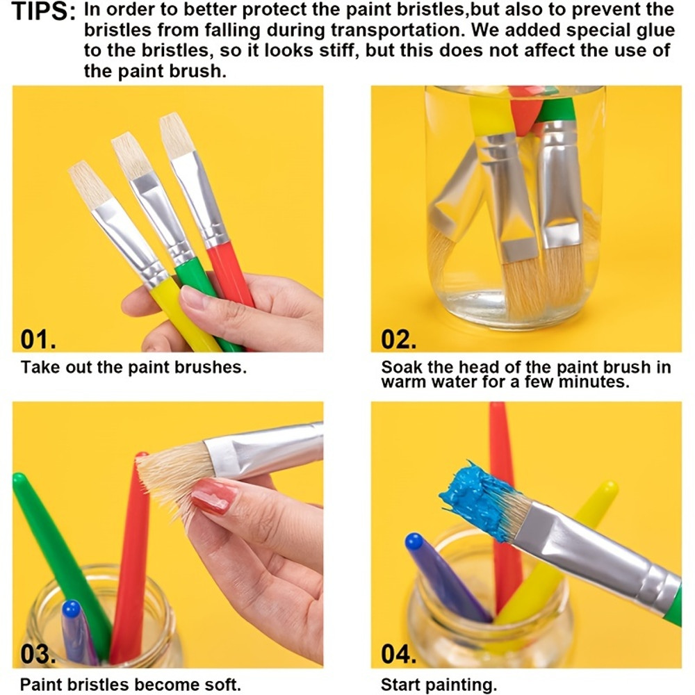 8 Pcs Big Washable Paint Brushes for Kids, Chubby Toddler Brushes, Easy to Clean, Grip Round and Flat Preschool