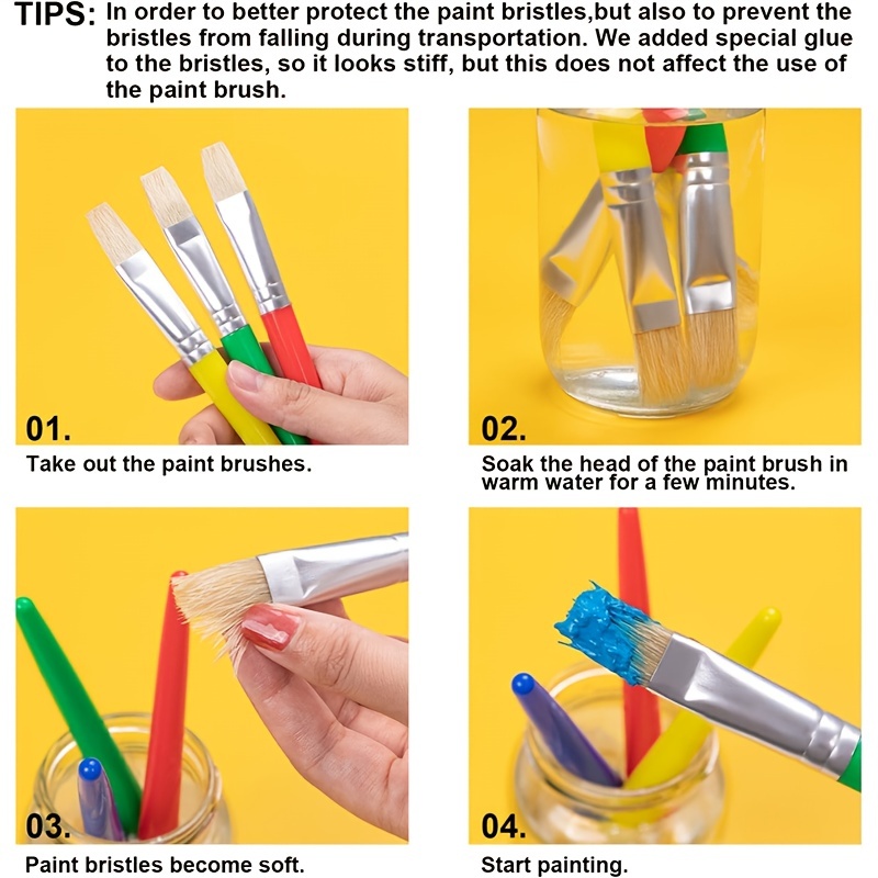 8 Pcs Big Washable Paint Brushes for Kids, Chubby Toddler Brushes, Easy to Clean, Grip Round and Flat Preschool