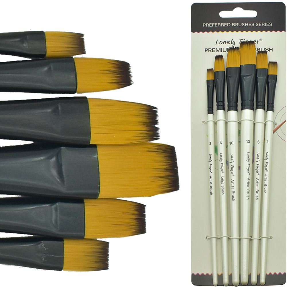 6pcs Art Paint Brush Set, White Handle Flat Brush, Easy Control, Perfect for Watercolor, Oil and Acrylic Painting