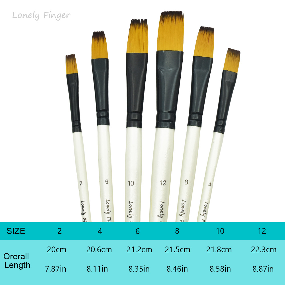 6pcs Art Paint Brush Set, White Handle Flat Brush, Easy Control, Perfect for Watercolor, Oil and Acrylic Painting