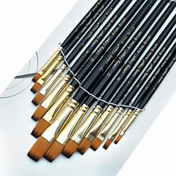 12pcs acrylic paint brushes set, flat paint brushes, nylon professional brushes for watercolor and acrylic painting
