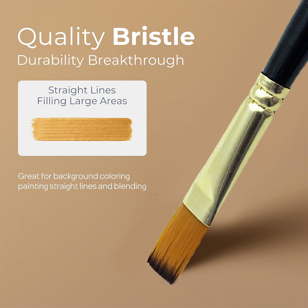 12Pcs Acrylic Paint Brushes Set, Flat Paint Brushes, Nylon Professional Brushes for Watercolor and Acrylic Painting