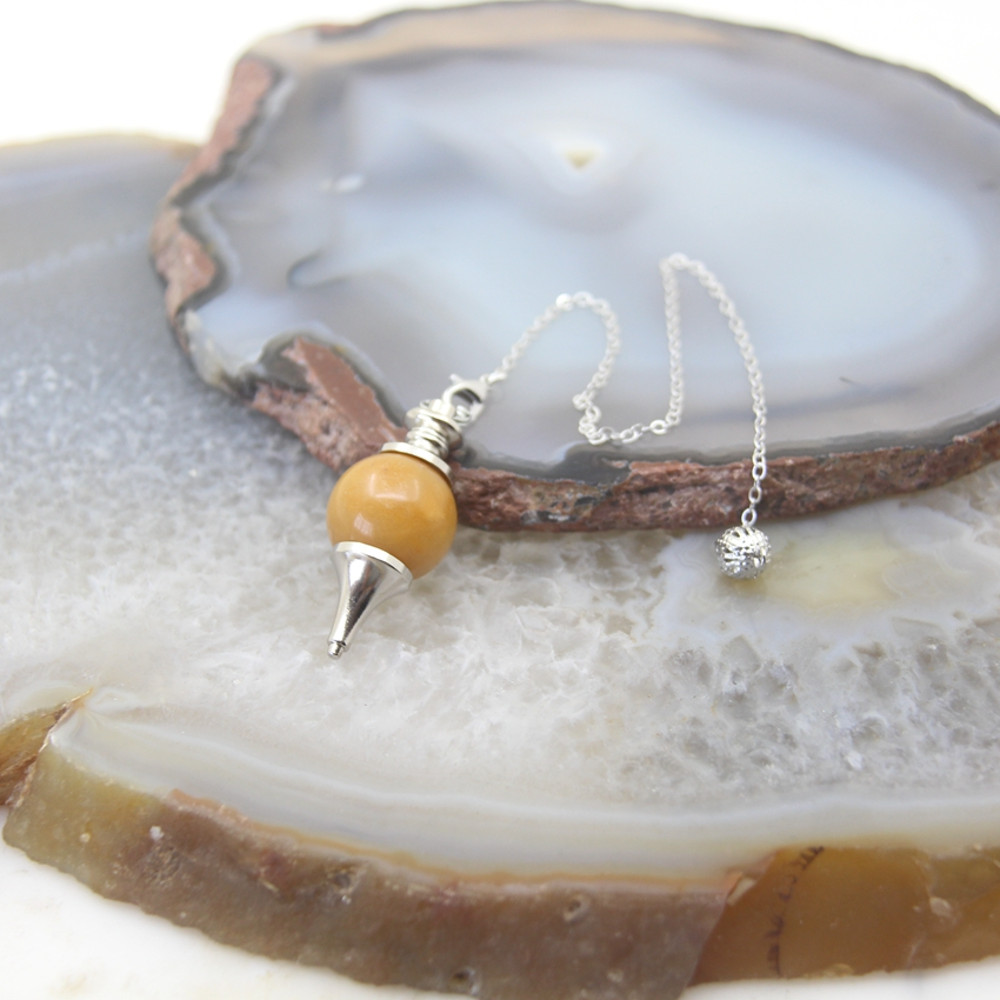 Natural Rose Quartz Labradorite Pendulum for Dowsing Divination, Crystal Cone Pendant with Round Beads Stone Chain