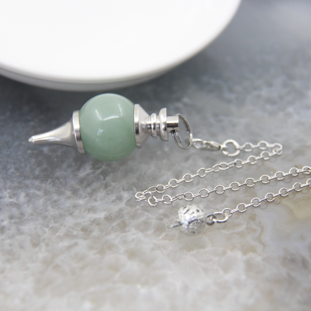 Natural Rose Quartz Labradorite Pendulum for Dowsing Divination, Crystal Cone Pendant with Round Beads Stone Chain