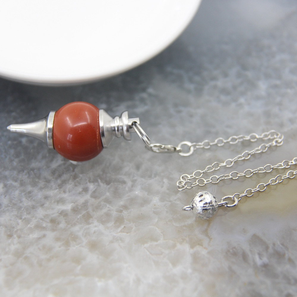 Natural Rose Quartz Labradorite Pendulum for Dowsing Divination, Crystal Cone Pendant with Round Beads Stone Chain