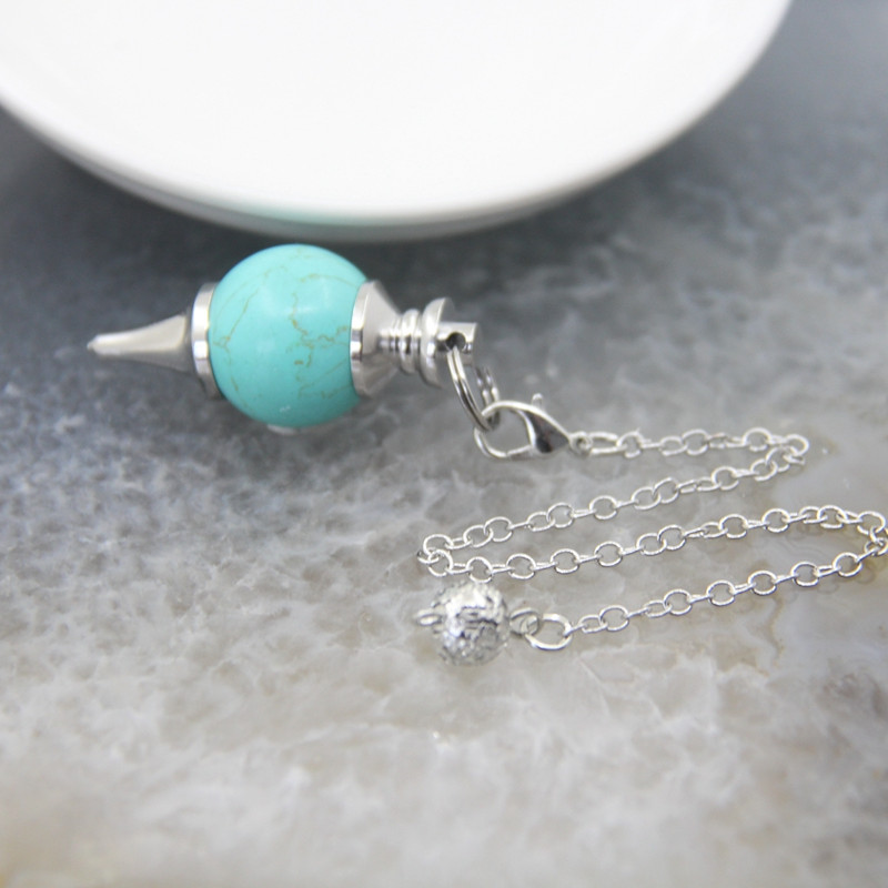 Natural Rose Quartz Labradorite Pendulum for Dowsing Divination, Crystal Cone Pendant with Round Beads Stone Chain