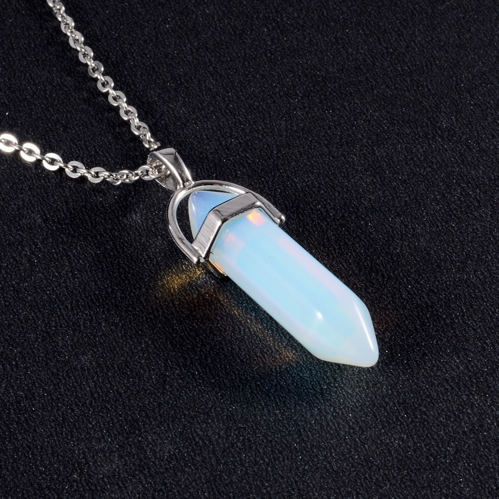 1PCS Natural Quartz Obsidian Crystal Hexagonal Chakra Healing Pendulum Stainless Steel Pendant Neck 6