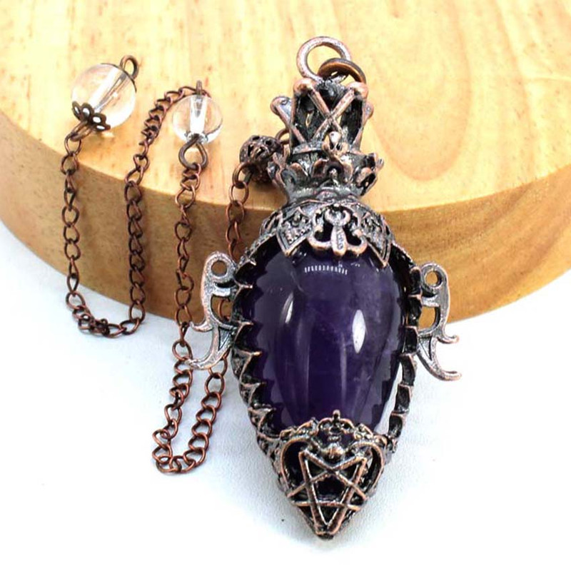 Water Drop Crystal Pendulum for Dowsing, Natural Amethyst, Rose Quartz, Onyx Antique Pendulums for Spiritual Divination