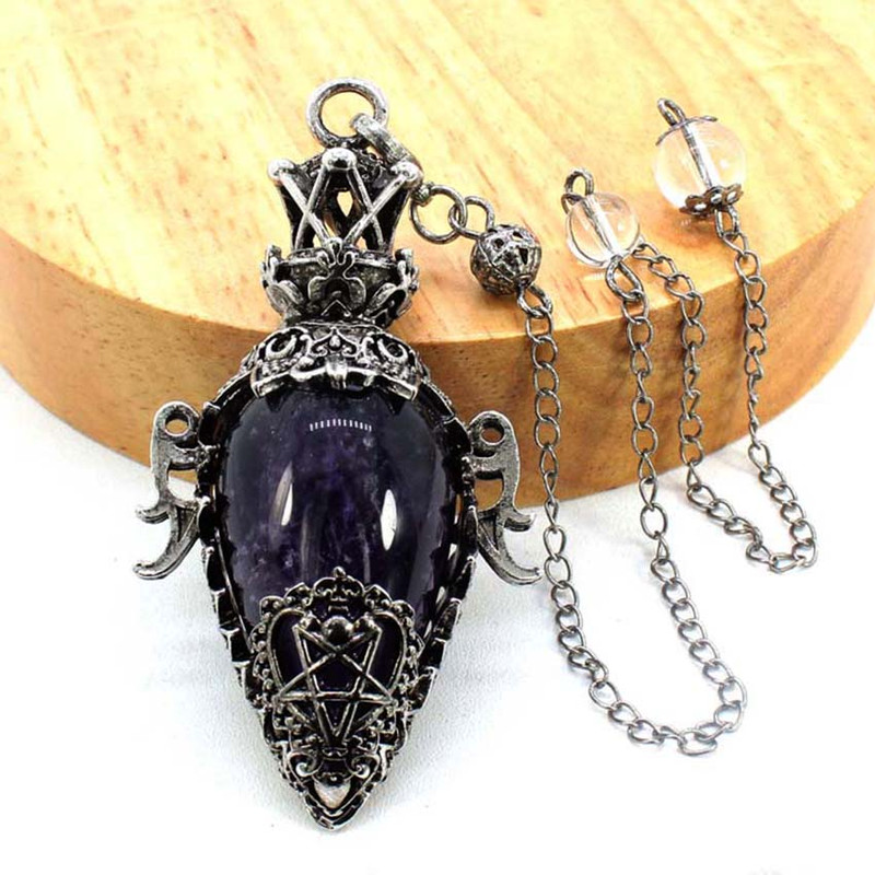 Water Drop Crystal Pendulum for Dowsing, Natural Amethyst, Rose Quartz, Onyx Antique Pendulums for Spiritual Divination