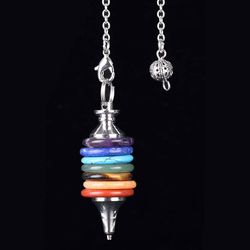healing 7 chakra pendulum, real natural stone crystals for dowsing, divination, and wicca practices, quartz pendulo