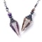 Natural Stone Crystal Pendulum Necklace, Hexagonal Cone Amethyst, Rose Quartz Chakra Pendant with Crushed Stone Bag