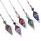 Natural Stone Crystal Pendulum Necklace, Hexagonal Cone Amethyst, Rose Quartz Chakra Pendant with Crushed Stone Bag