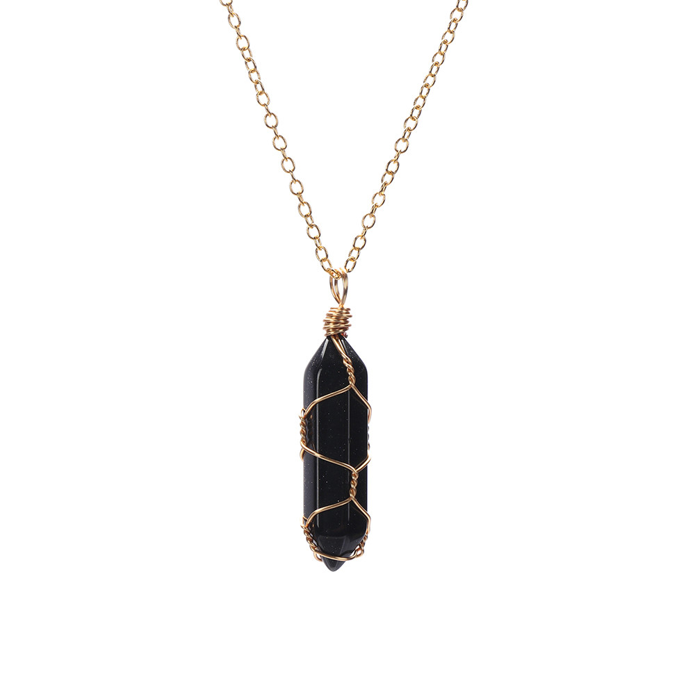 1Pc Fashion Hexagonal Cylindrical Crystal Necklace, Wire Wrap Amethyst Pendant, Natural Stone Valentine Day Gift