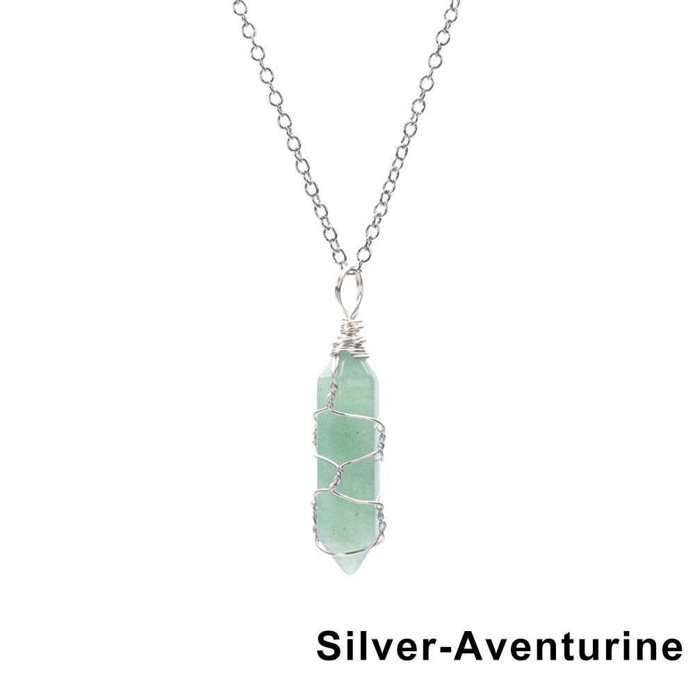 1Pc Fashion Hexagonal Cylindrical Crystal Necklace, Wire Wrap Amethyst Pendant, Natural Stone Valentine Day Gift