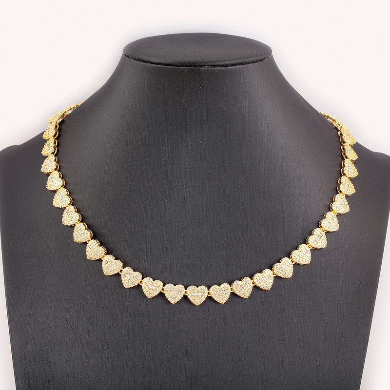 Nidin Romantic Heart & Round Shape Necklace, Shiny Crystal Zircon Chain for Women Perfect Valentines Day Jewelry Gift