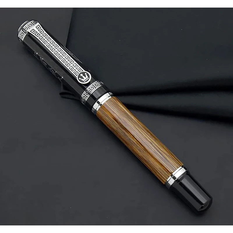 Duke Classic Confucius Natural Bamboo Calligraphy Fountain Pen Metal Embossed Pattern Bent Nib Irid 1