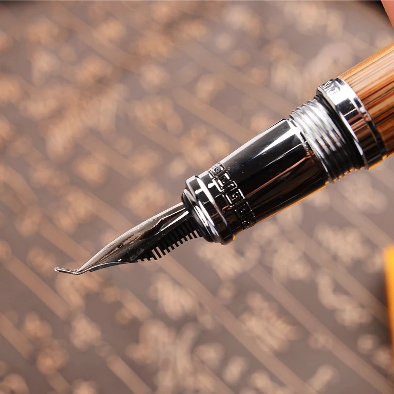 Duke Classic Confucius Natural Bamboo Calligraphy Fountain Pen Metal Embossed Pattern Bent Nib Irid 3