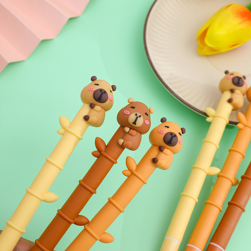 3PCS Cartoon Capybara Gel Pens Bamboo Design Soft Glue Cute Creative Stationery For Students Gift P 2