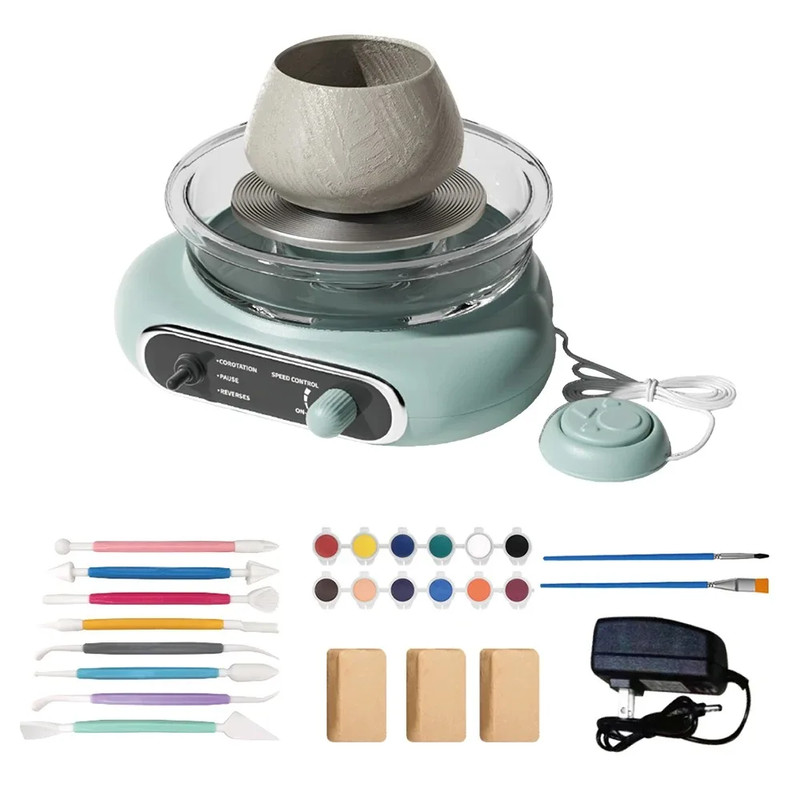Beginner's Electric Pottery Wheel Kit with Detachable Cleaning Foot Pedal, Complete DIY Ceramic Craft Art Set