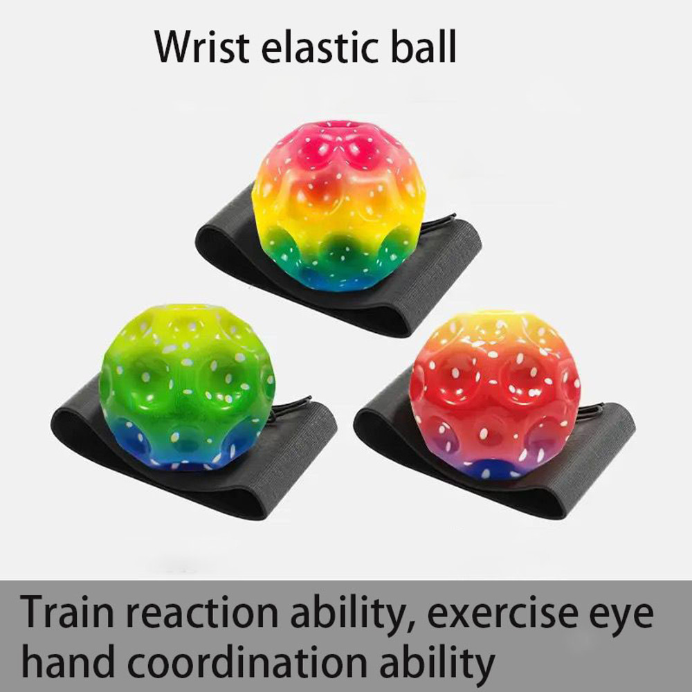 High Elasticity New Colorful Bouncy Balls, Rubber Hand Ball Rubber Hole Ball Decompression Toy with Wristband, Fun Gift